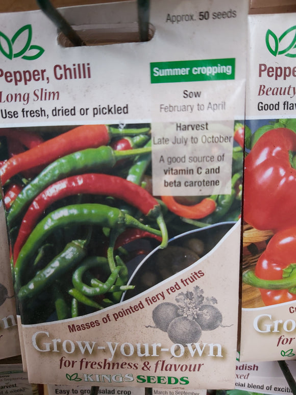 Pepper, Chilli Long Slim Seed Packet